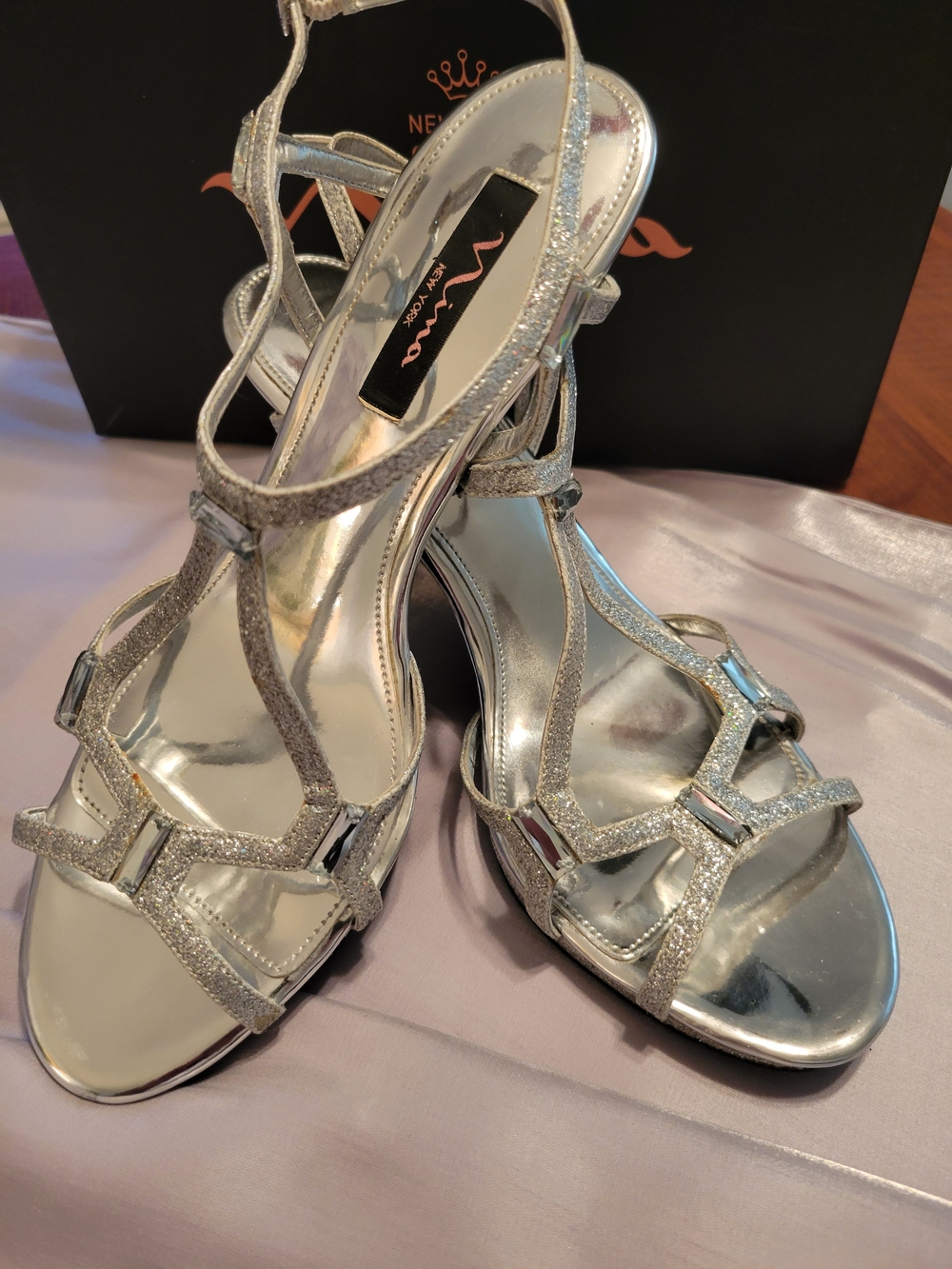 Nina Silver Glitter Strappy Dress Sandals